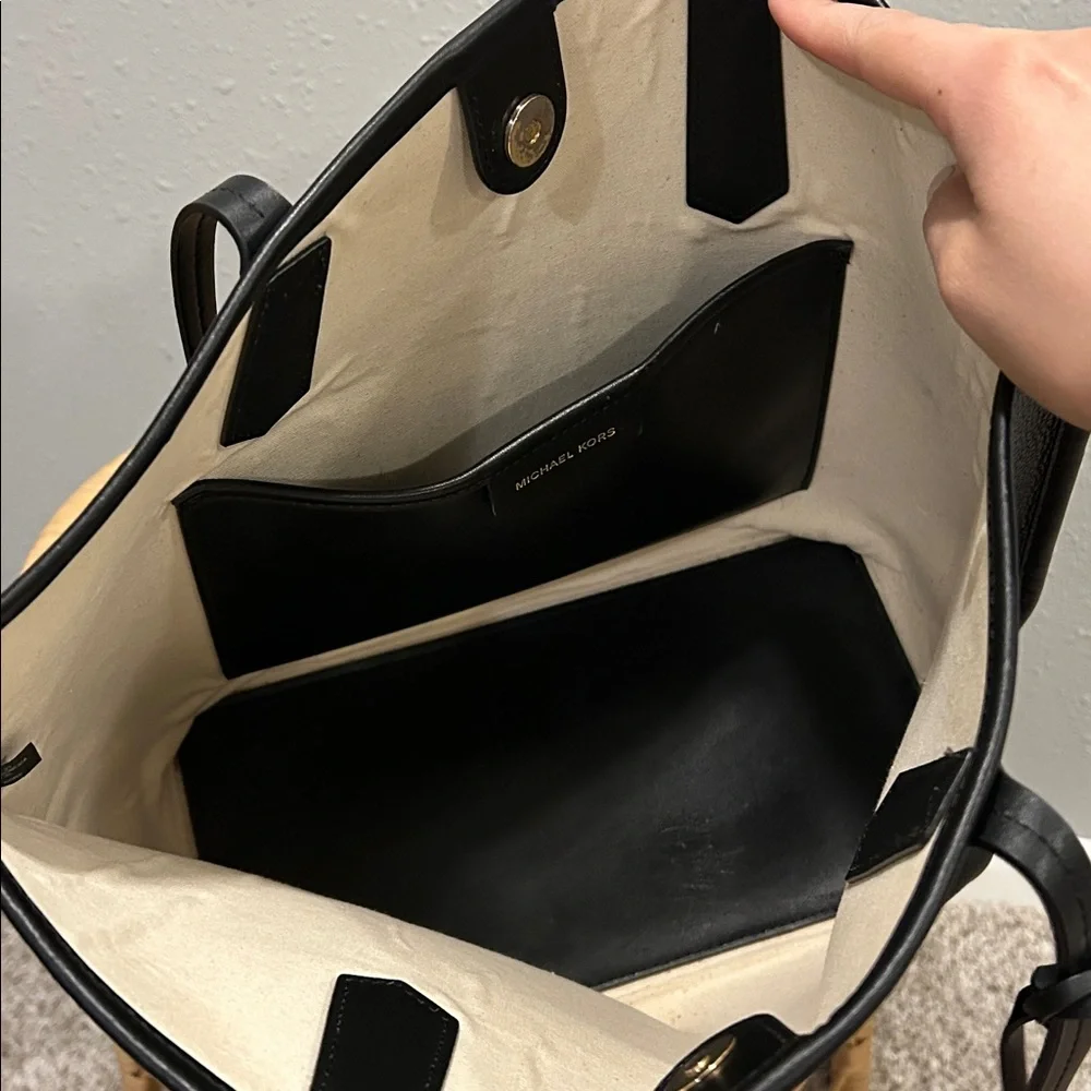Michael Kors Jane Black Pebbled Leather Tote with Gold Hardware